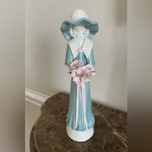 Elegant Louise Auger Ceramic Glazed Girl with Roses Figurine